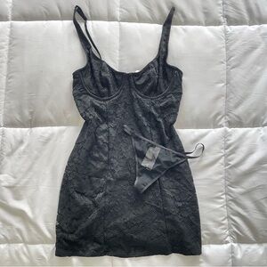 Black Lace Lingerie Set with matching Slip Dress and G String